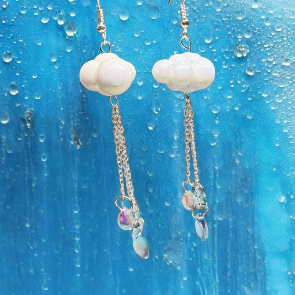 3D cloud earrings | raindrops hologram iridescent earrings | Galaxy dangle earrings | shinny oversize earrings