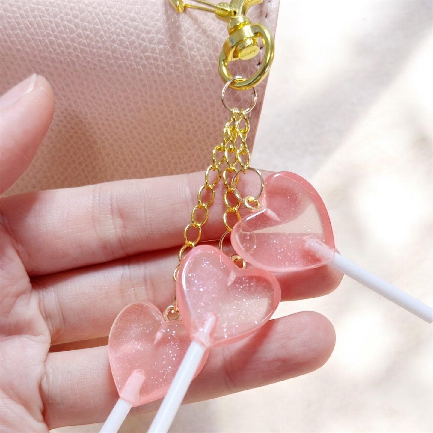 Candy lollipop bag charm | key chain | golden chain with heart bucket | y2k chain | bag lover gift