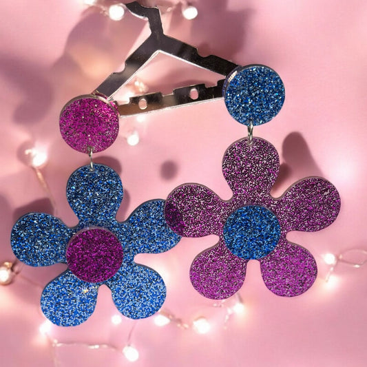 Oversize acrylic flower earrings | glitter lightweight