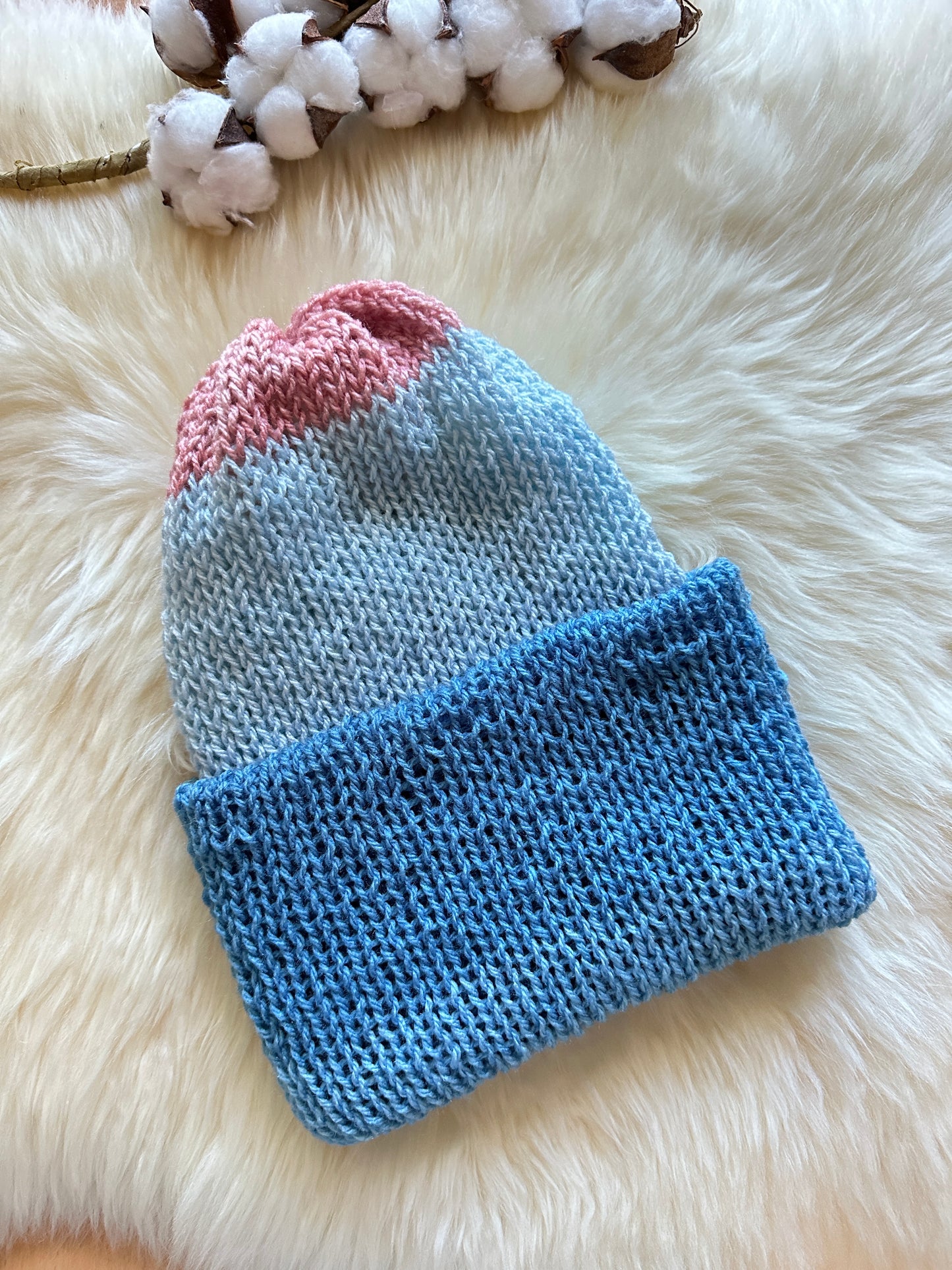 Knitted beanie in blue pink mix | Winter knitted double layered hat | autumn style | cozy winter hat| men or women - TuttyKnitty