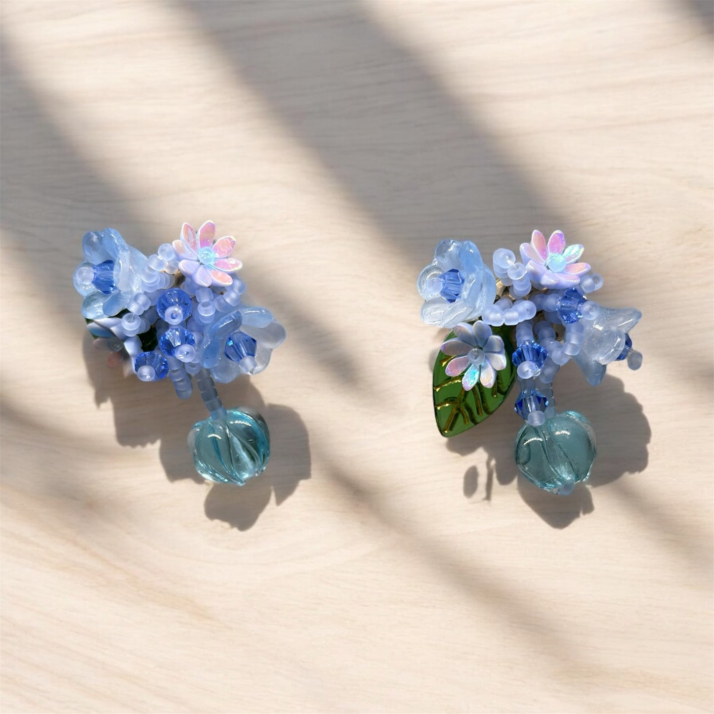 Blue beaded flower studs earrings