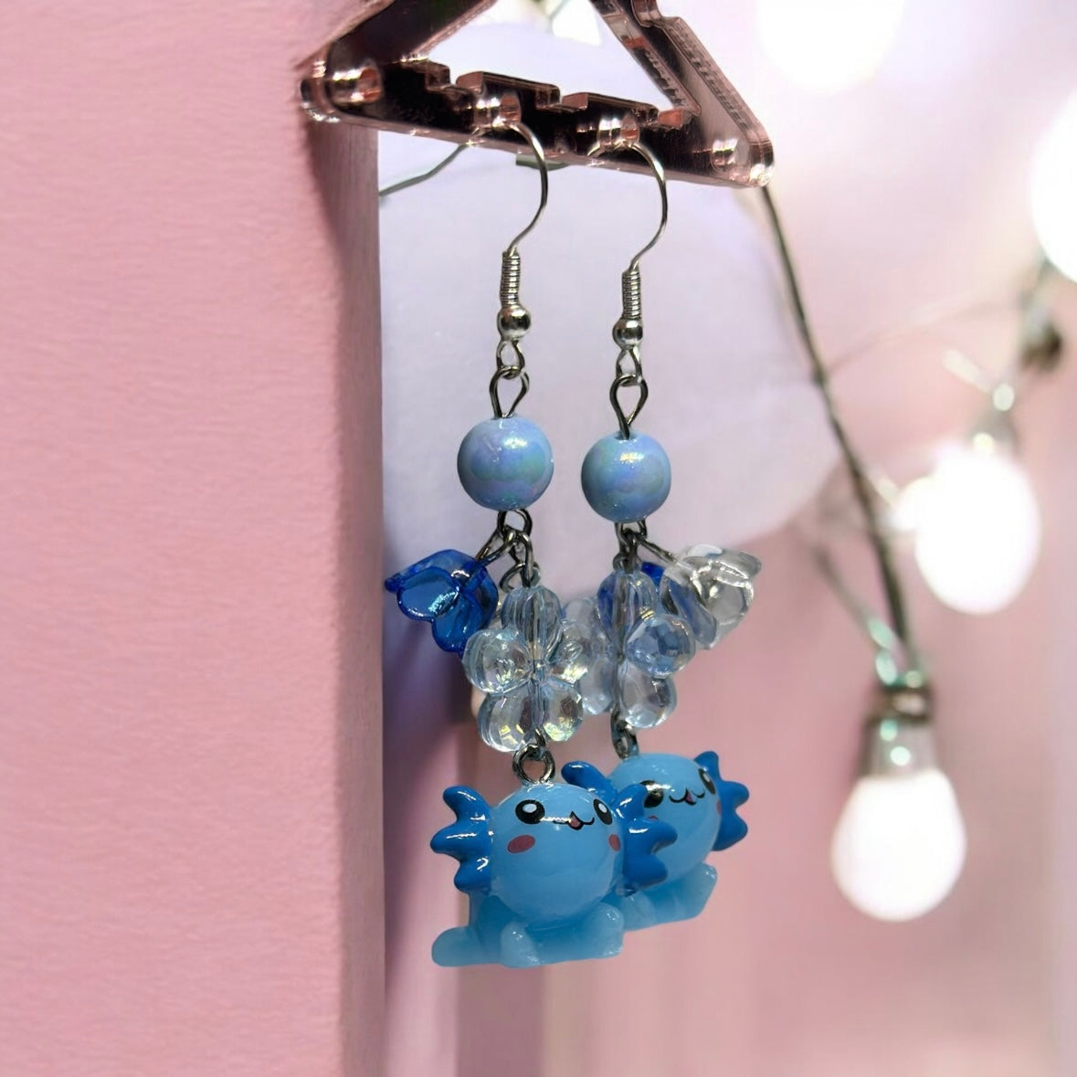 Blue Axolotl earrings | 3d dangle earrings | sea creature earrings