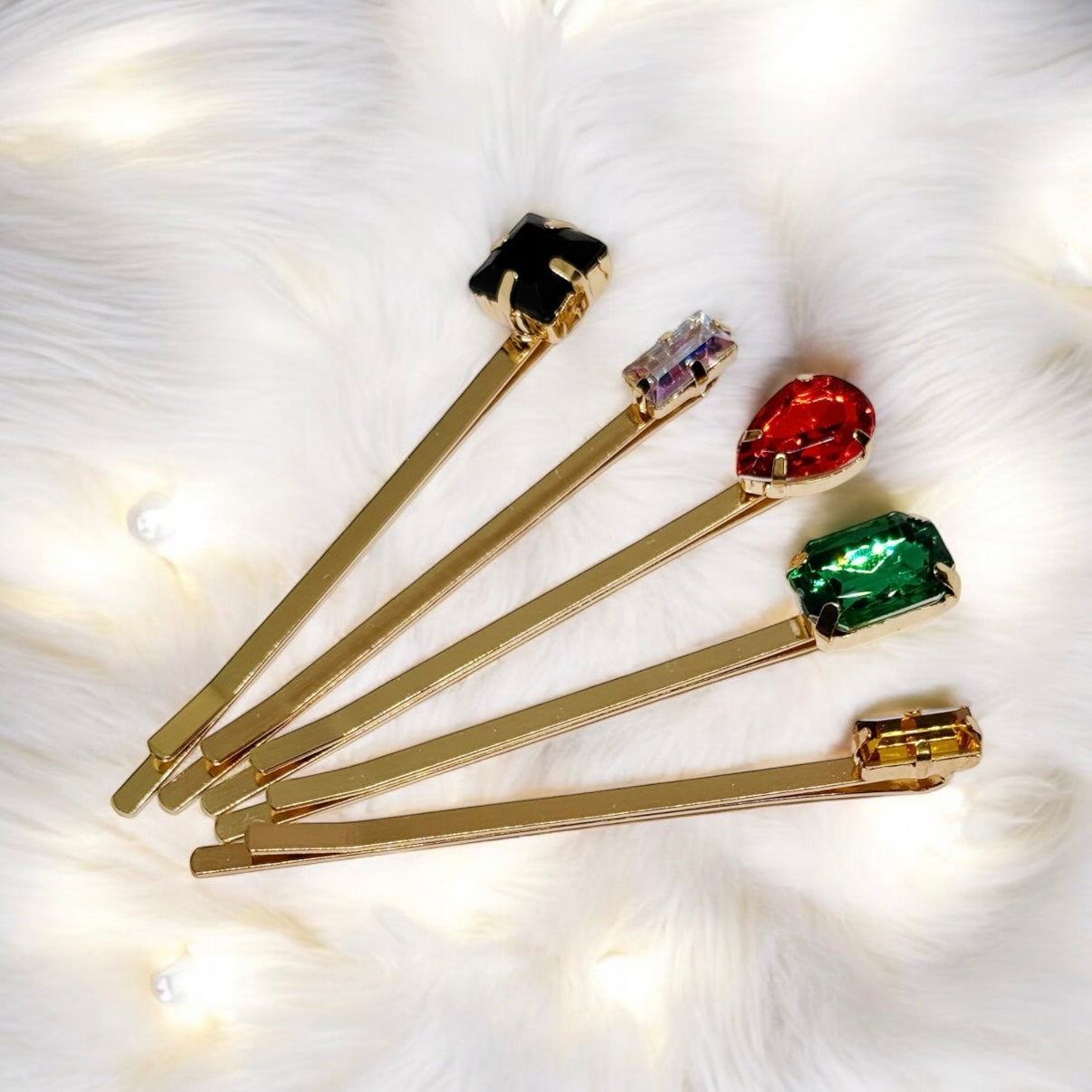 5 pack Colour hair pins with rhinestones resin stones | colourful geometric bobby pins | korean hair accessories | retro hair slides