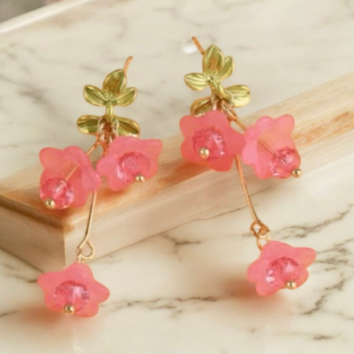 Lily of the valley petal earrings |Kawaii cute fun earrings | korean art colourful foral dangle |white or pink flower bridal earrings