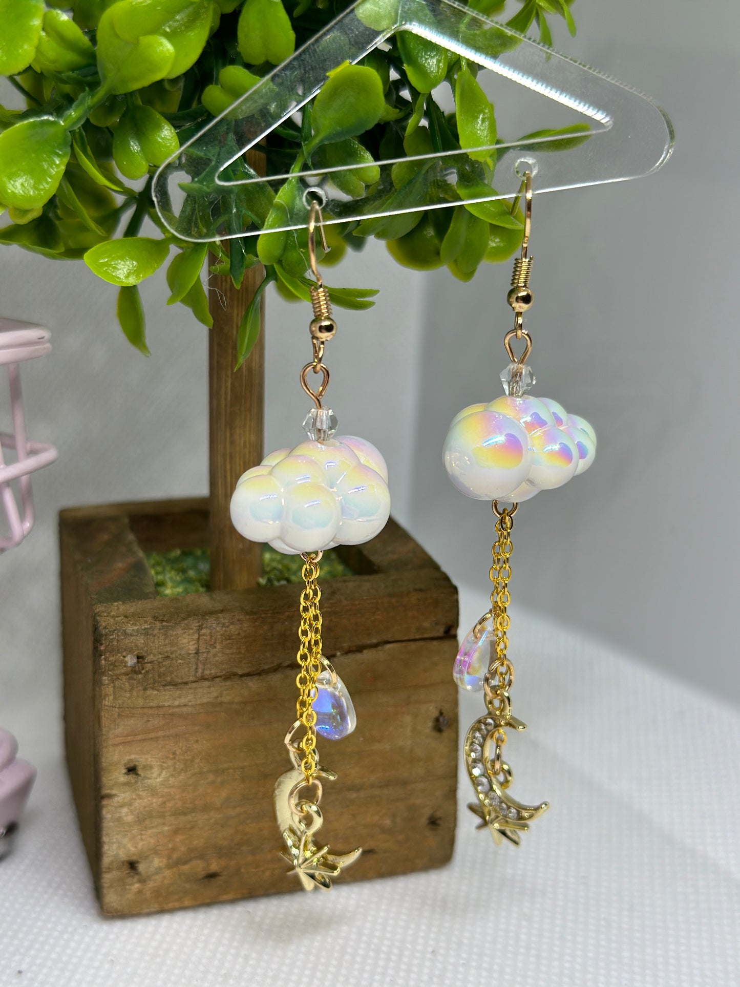 White colourful cloud earrings