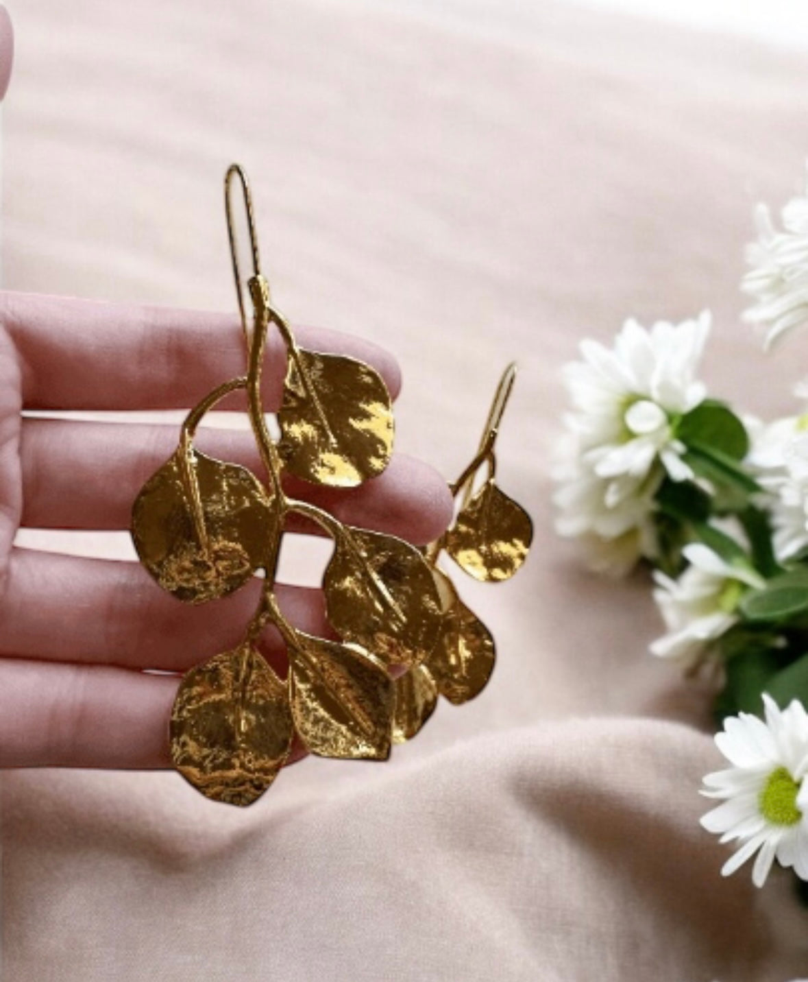 Fallen leaf Flower Gold statement earrings | dangly drop earrings | floral geometric earrings | Korean earrings In