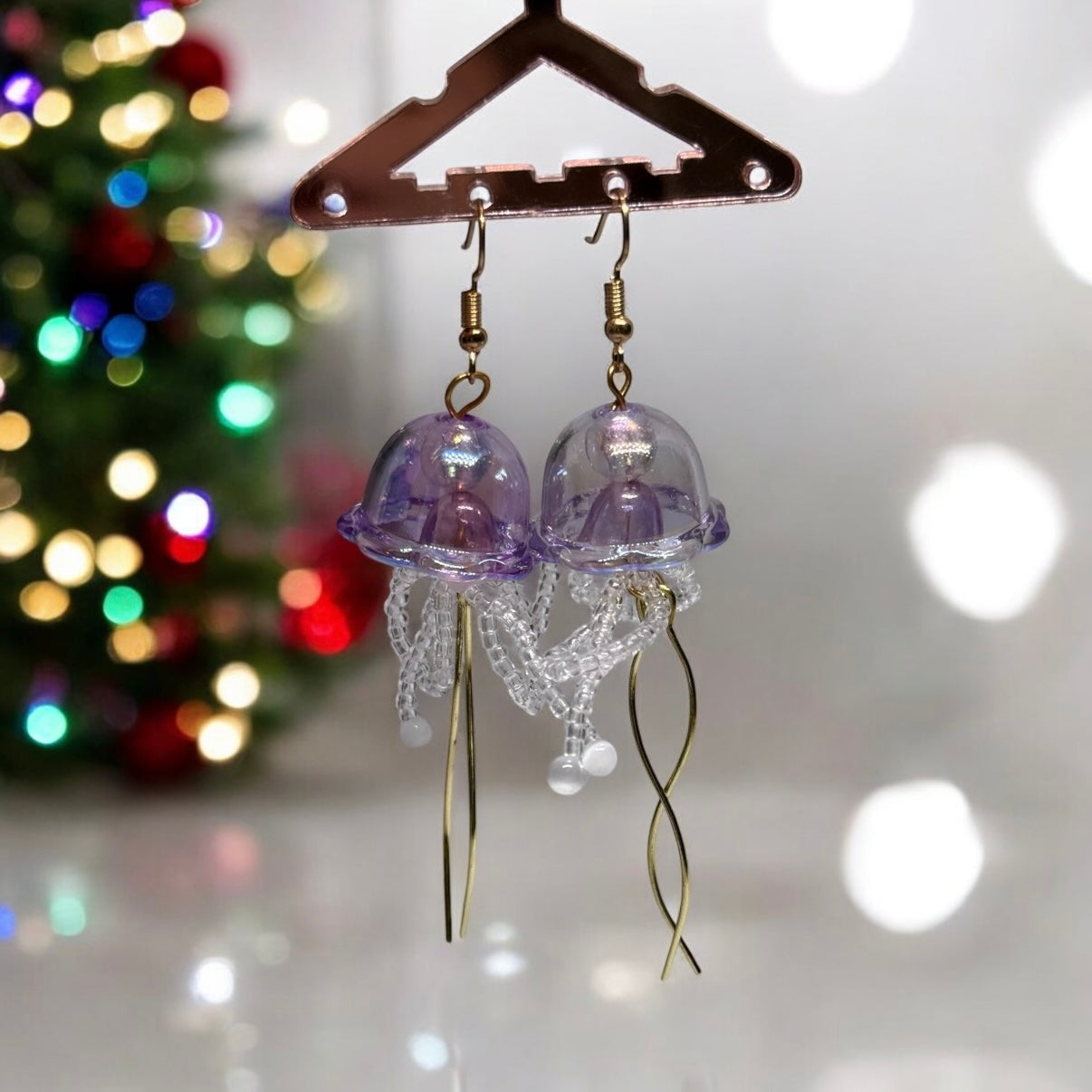 Colourful purple Jellyfish earrings | sea creature zoology earrings | colourful clear iridescent dangle oversize earrings | halgoram fun y2k earrings