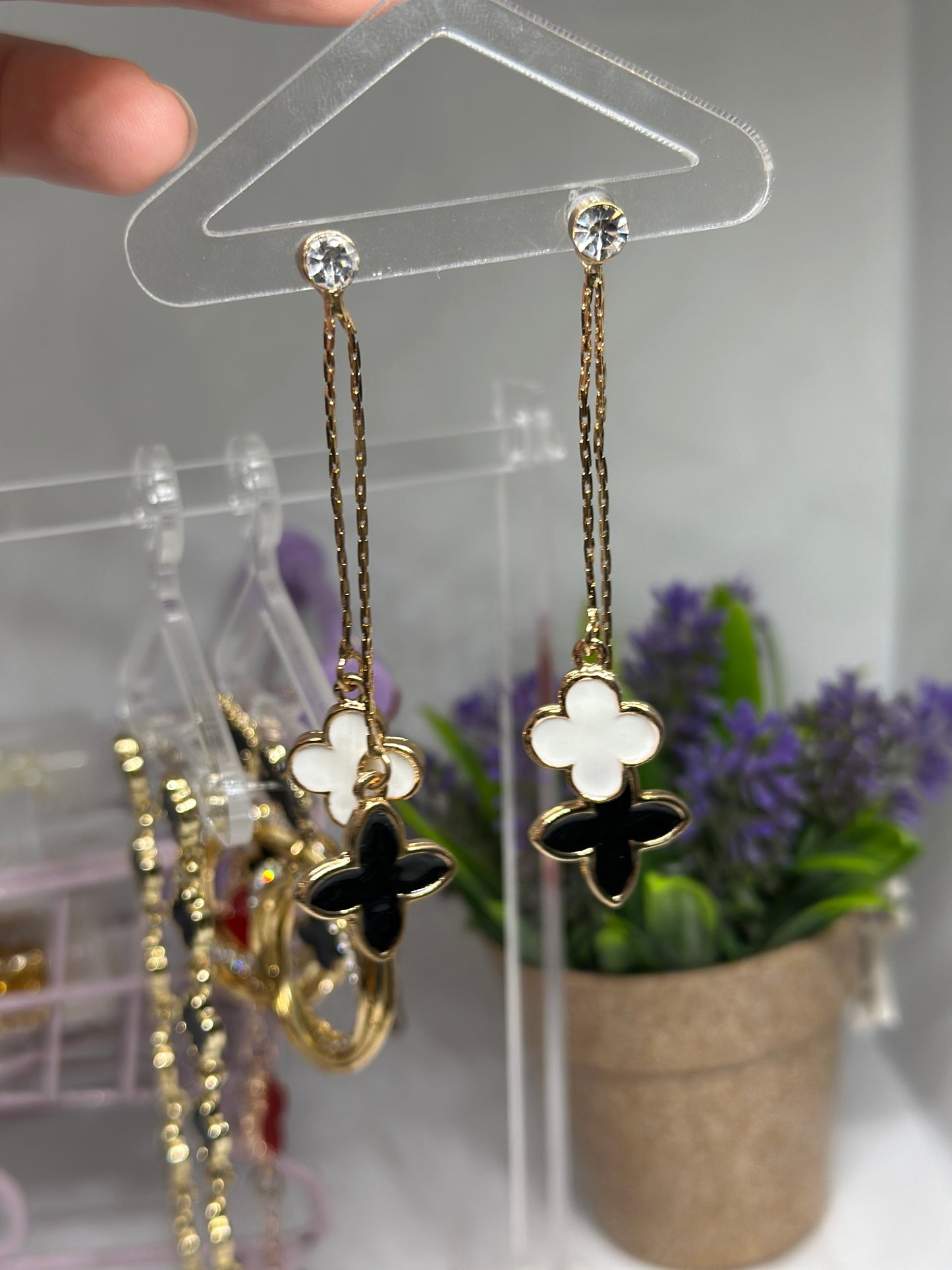 Golden clover earrings | long dangle elegant earrings