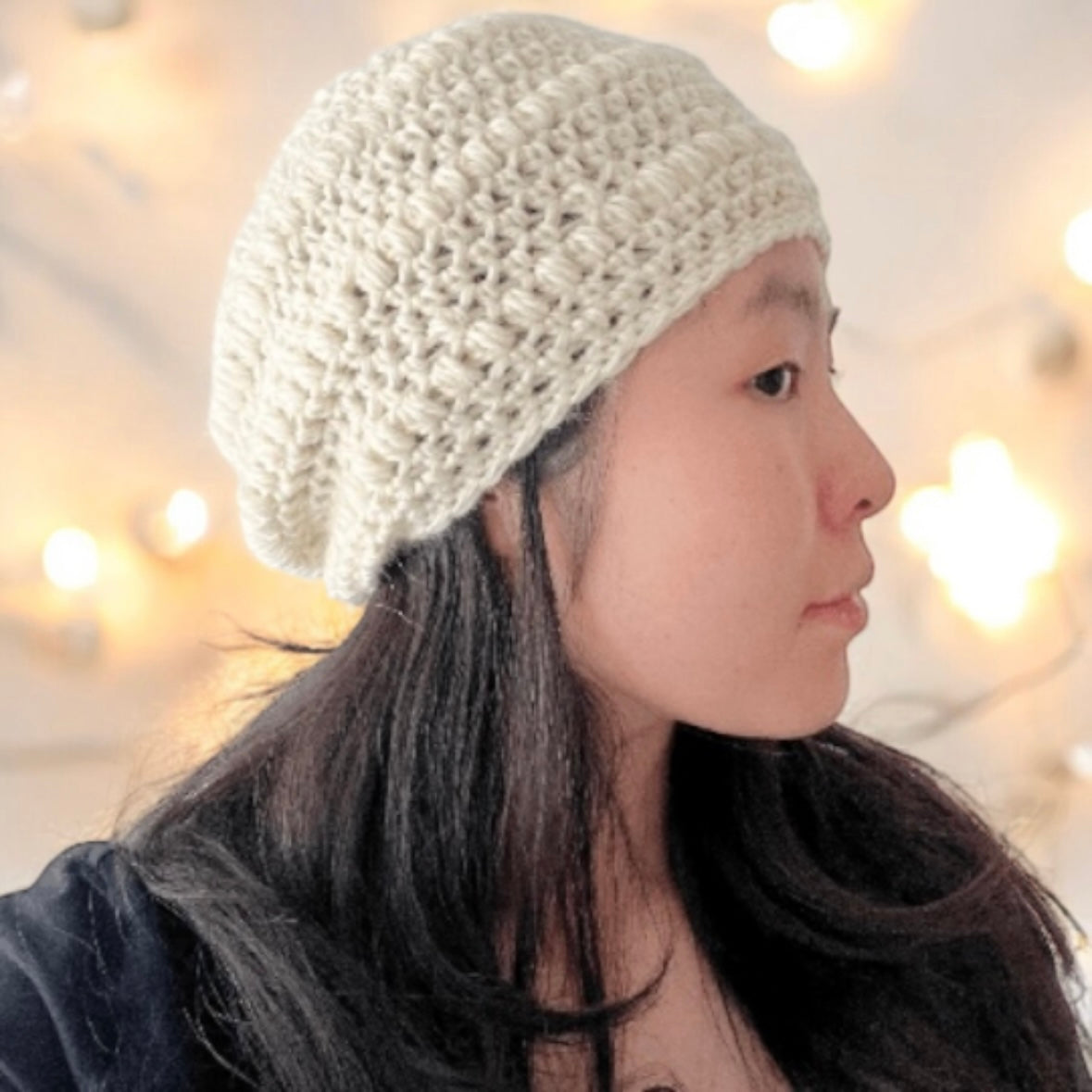 White crochet Beanie | Crochet Beret | Slouchy Hat in cream white | Knit beanie in cream | cozy winter beret hat