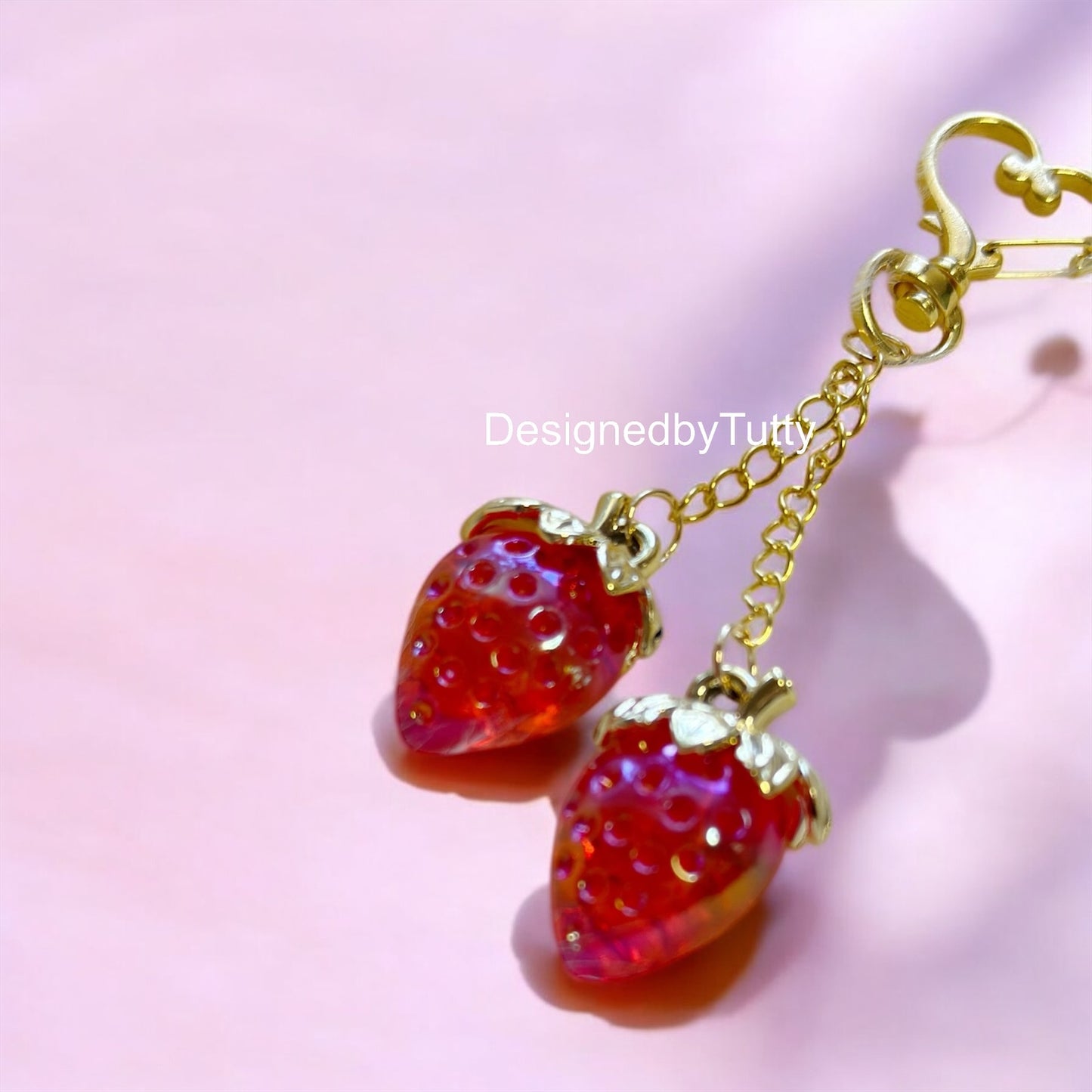 Strawberry bag charm | key chain | golden chain with heart bucket | y2k chain | bag lover gift