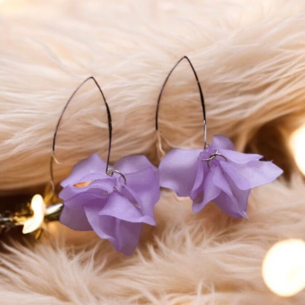 Purple lilac petal flowers earrings dangly earrings | petals drop earrings | wire dangle statement earrings | spring floral earrings