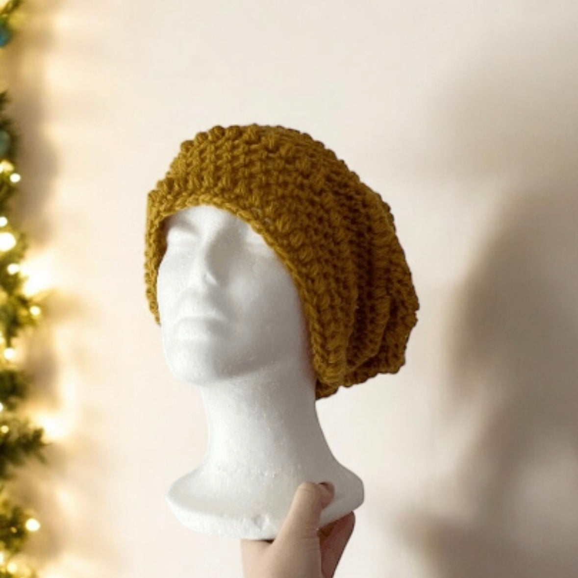 Handmade Mustard crochet Slouchy Beanie | Chrochet Beret | Slouchy Hat in mustard | Knit beanie in yellow | cozy winter beret hat