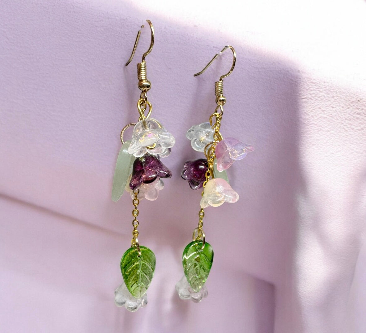 Lily of the valley flower earrings | golden leaf mini flower earrings | elegant floral dangle chain earrings