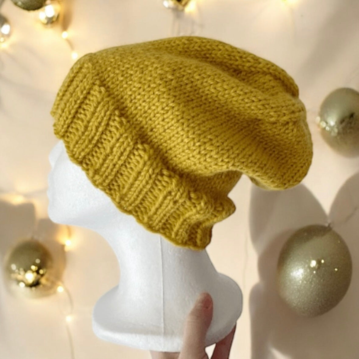 Handknit ribbed brim beanie in mustard|Winter slouchy hat foldable brim |autumn winter style |cozy hat merino blend| men women