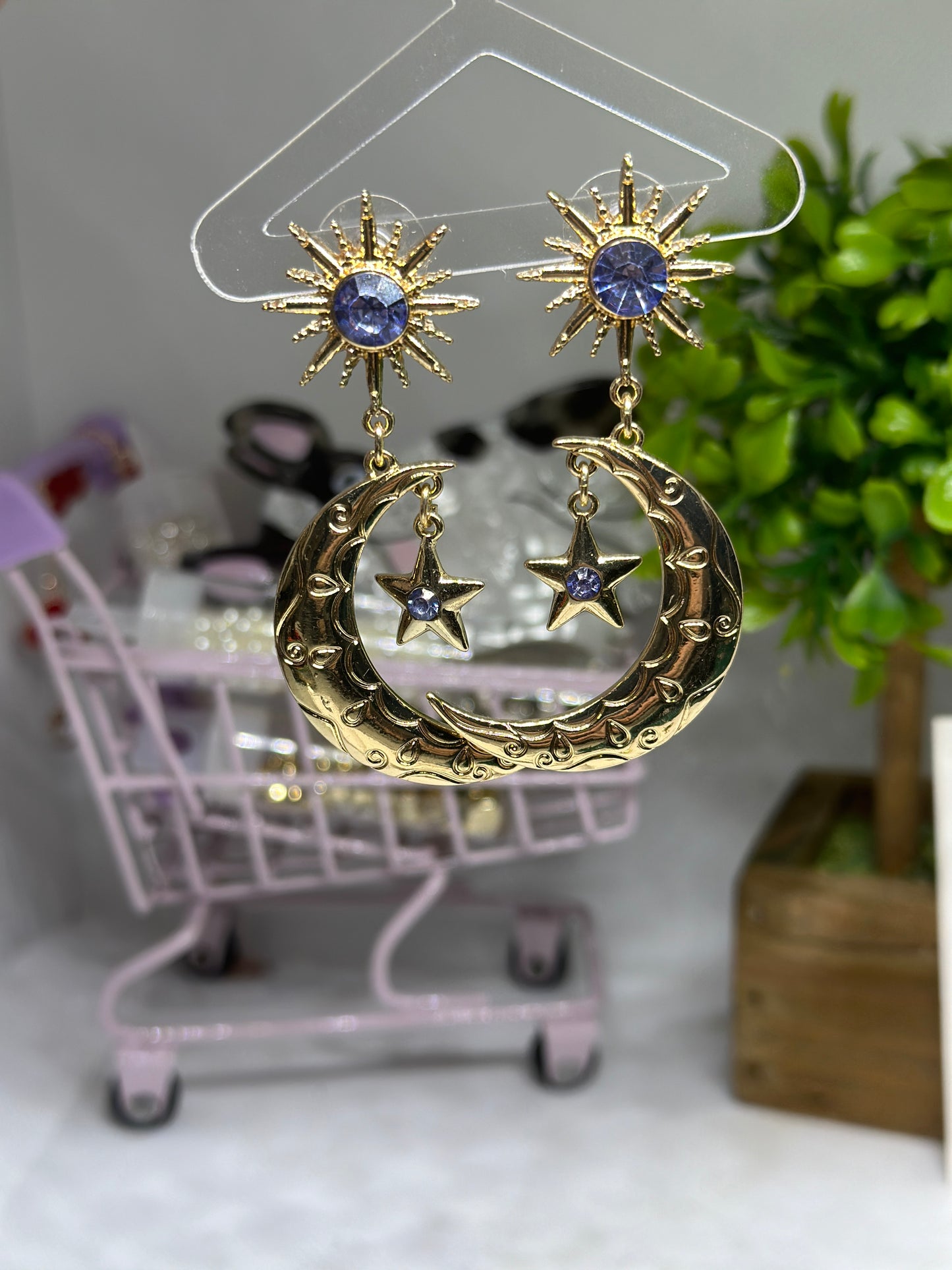 Star and moon glitter shinny stones celestial earrings | planet party earrings