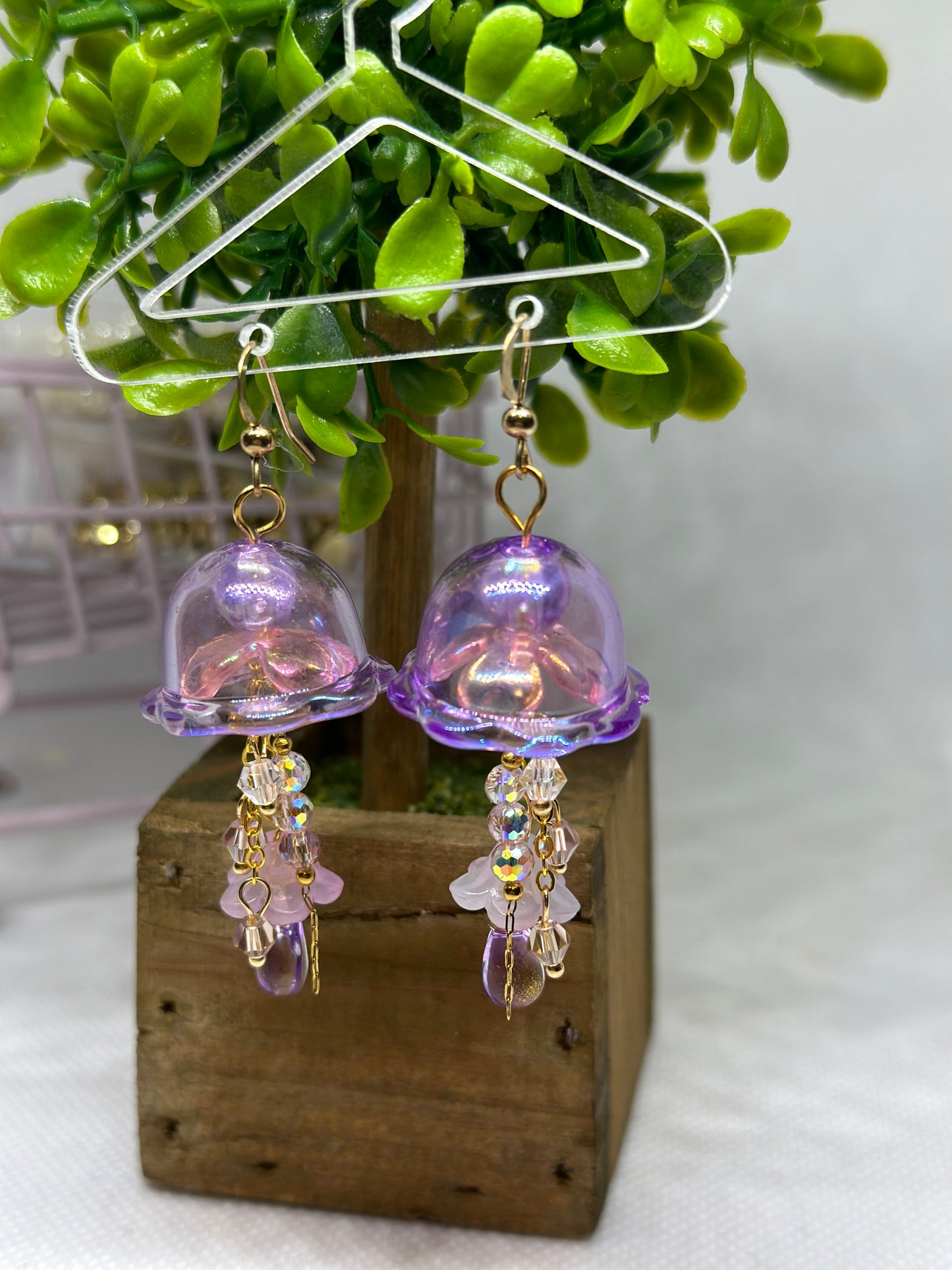 Purple Jellyfish earrings | colourful clear iridescent dangle earrings | halgoram fun y2k earrings