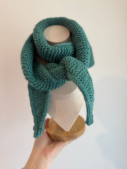 Sophie scarf in green melange  | hand knit neckechief | winter wrap | small skinny scarf | handmade gift | tiktok viral scarf | wool yarn