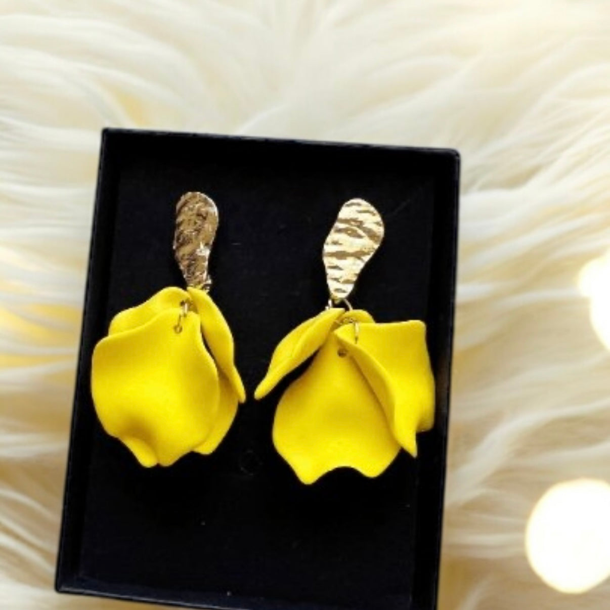 Bright yellow flower earrings | matte petals earrings | golden floral unique statement earrings| bridal party wedding earrings