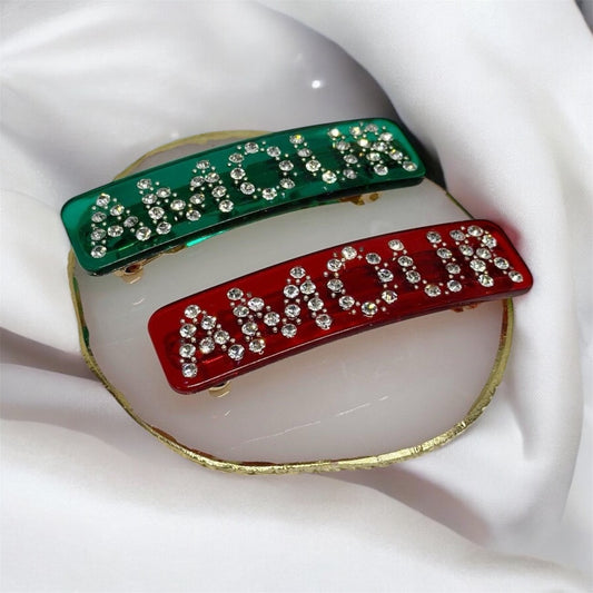 Colourful amour rhinestone french barrette clips | confetti bright rainbow multicolour acetate clip