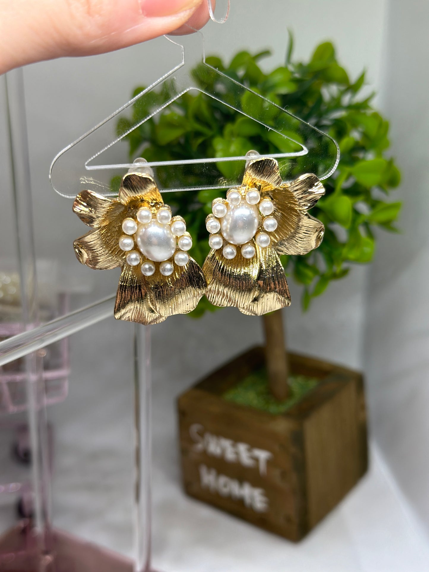 Blossom flower earrings | golden plant textured earrings | oversize dangle drop earrings | floral baroque style earrings