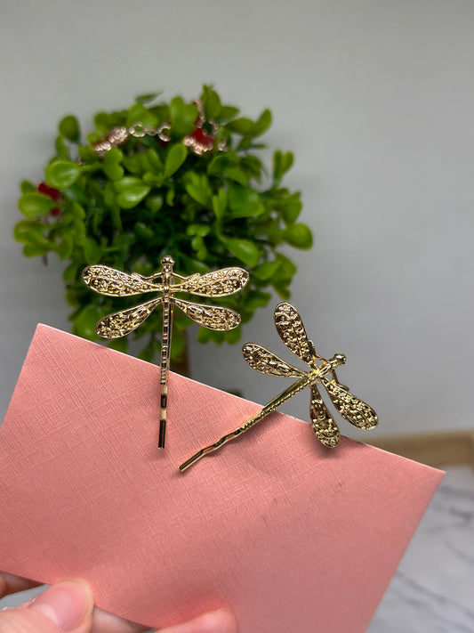 2 pack Golden dragonfly hair clip