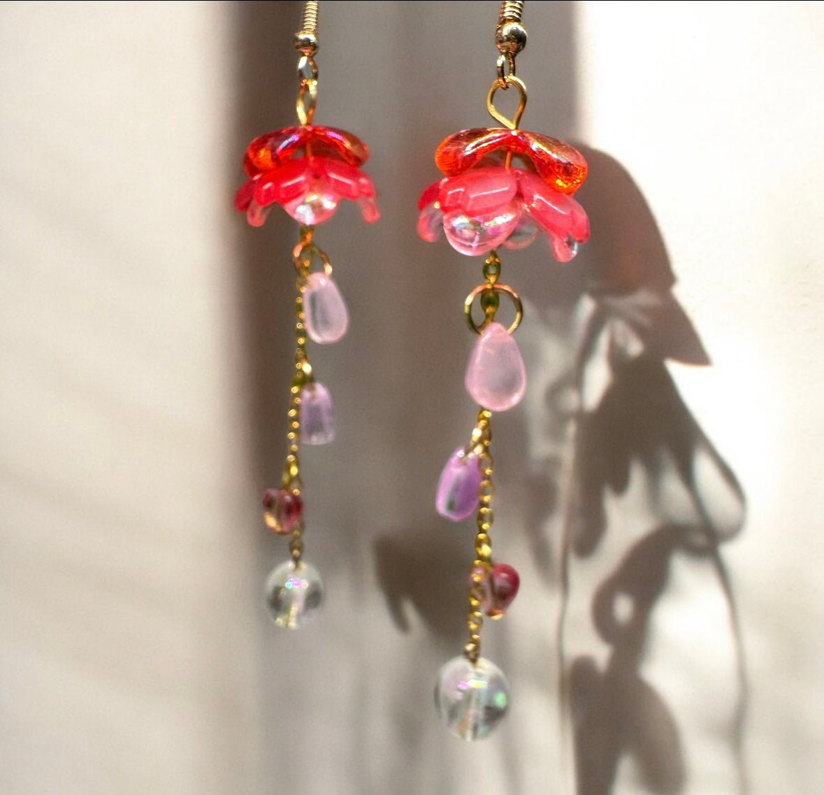 Sakura flower earrings | pink raindrop dangle earrings