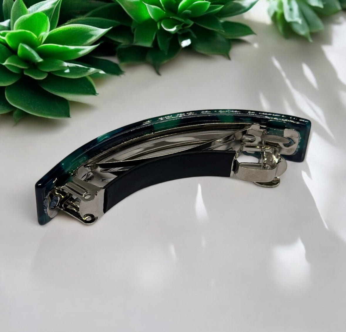 Emerald green marble effect colourful tortoiseshell french barrette | Green Resin Acetate clips | korean hair accessories