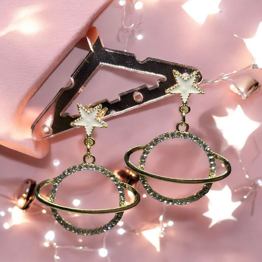 Gold moon and star earrings with colourful rhinestones