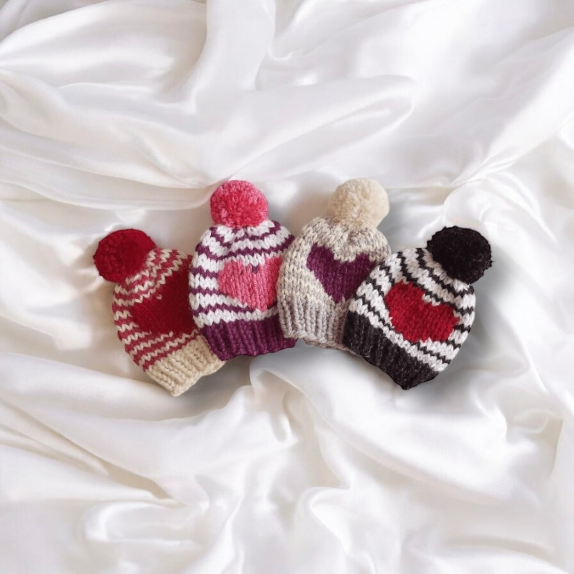 Hand knit Monochromatic Red Heart and stripes pompom hat | handknit Baby/Toddler beanie |Chunky Pom Pom Hat | Knit winter hat | baby gift