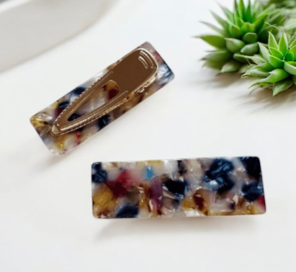 Colourful resin tortoise shell barrette clips | rainbow colour hair clips | confetti bright rainbow multicolour acetate clip