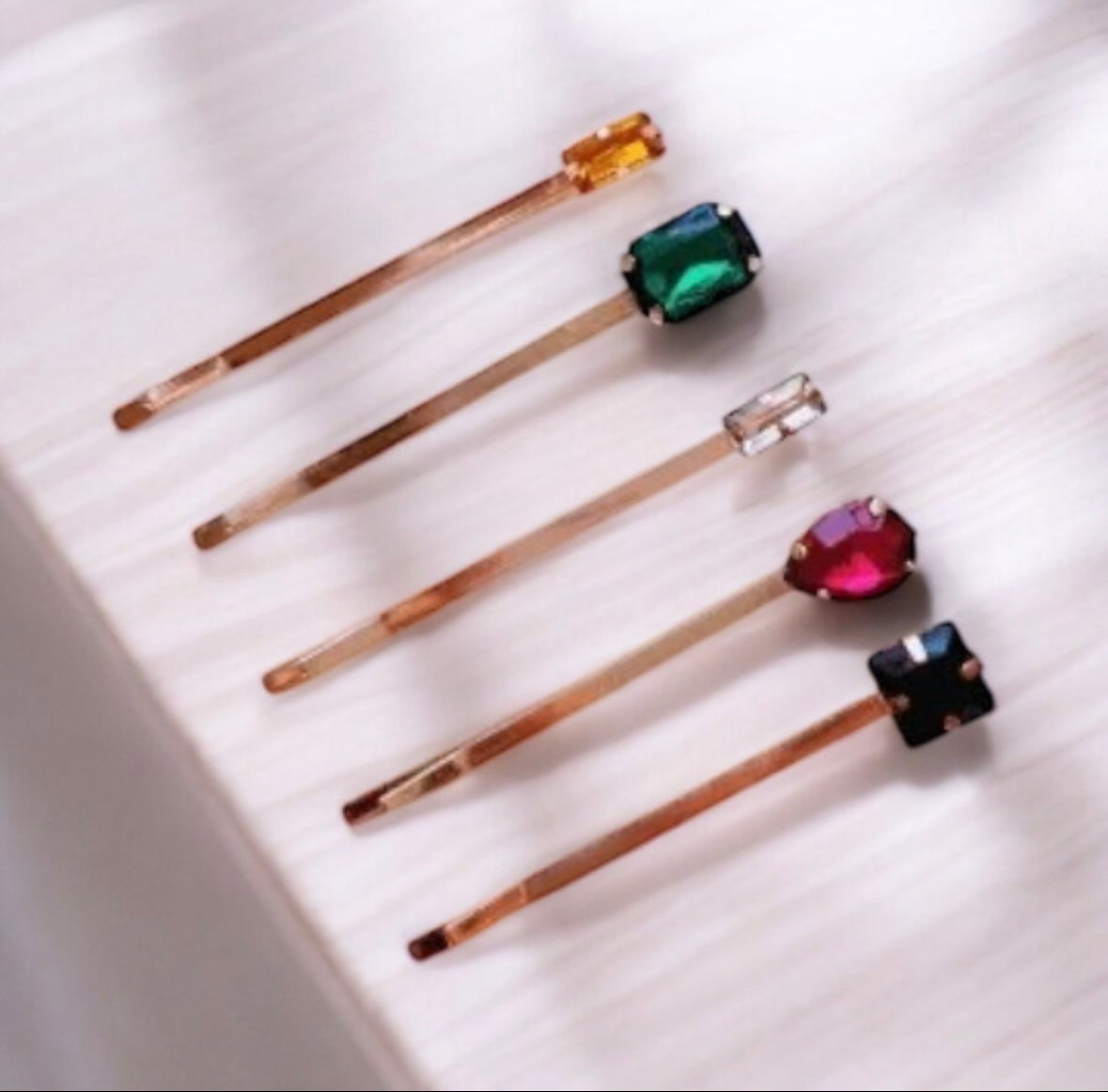 5 pack Colour hair pins with rhinestones resin stones | colourful geometric bobby pins | korean hair accessories | retro hair slides