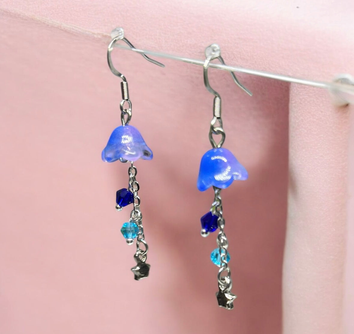 Blue flower earrings | silver stars earrings