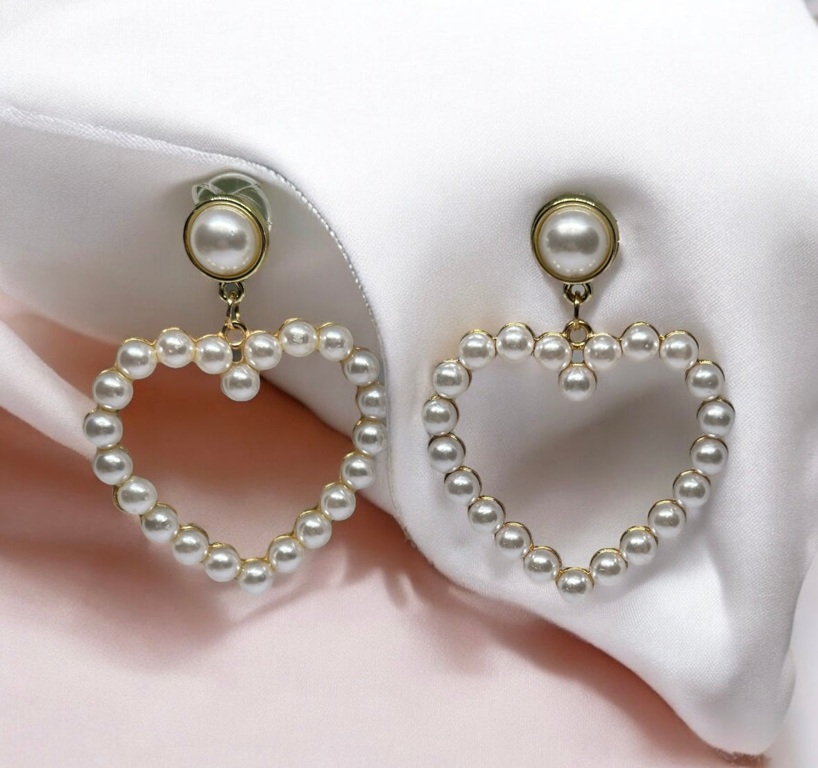 Pearl heart earrings | heart hoop earrings | golden dangle earrings | pearl white drop earrings | Korean earrings| valentine gift