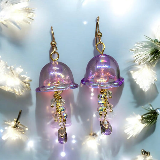 Purple Jellyfish earrings | colourful clear iridescent dangle earrings | halgoram fun y2k earrings