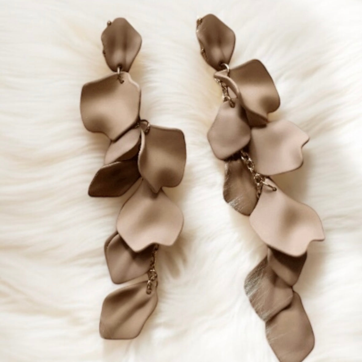 Mocha brown flowers earrings | frosted petals hoop earrings | statement earrings | floral bridal party wedding earrings I