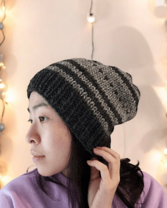 Handknit pattern Beanie | Winter hat | black and grey fair isle colour | autumn winter style | cozy hat