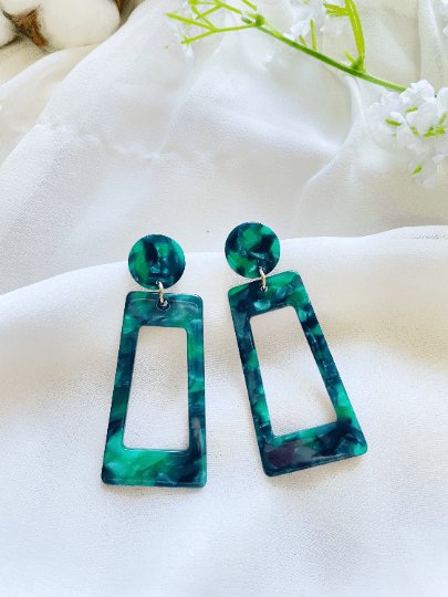 9 colours Tortoiseshell earrings | Colourful Resin earrings | emerald green terrazo mosaic acetate earrings | acrylic art statement earrings - TuttyKnitty