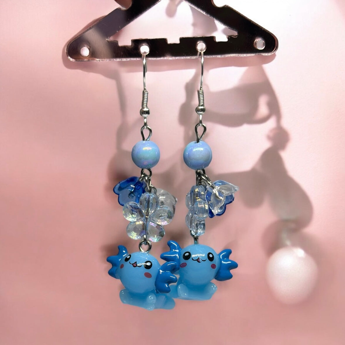 Blue Axolotl earrings | 3d dangle earrings | sea creature earrings