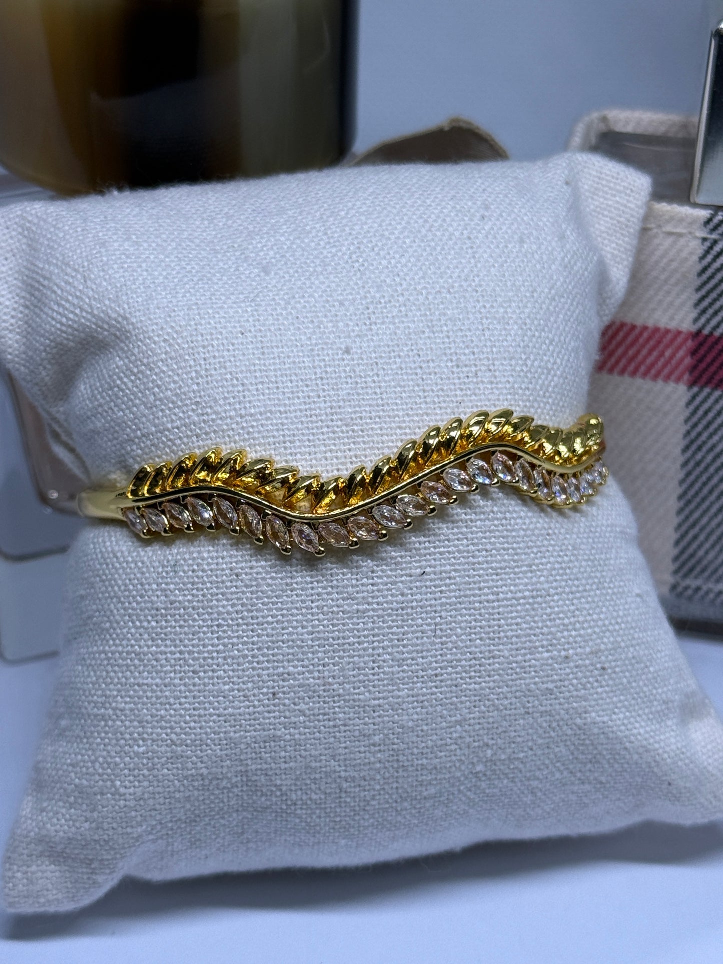 Golden leaf bangle | rhinestone bangle