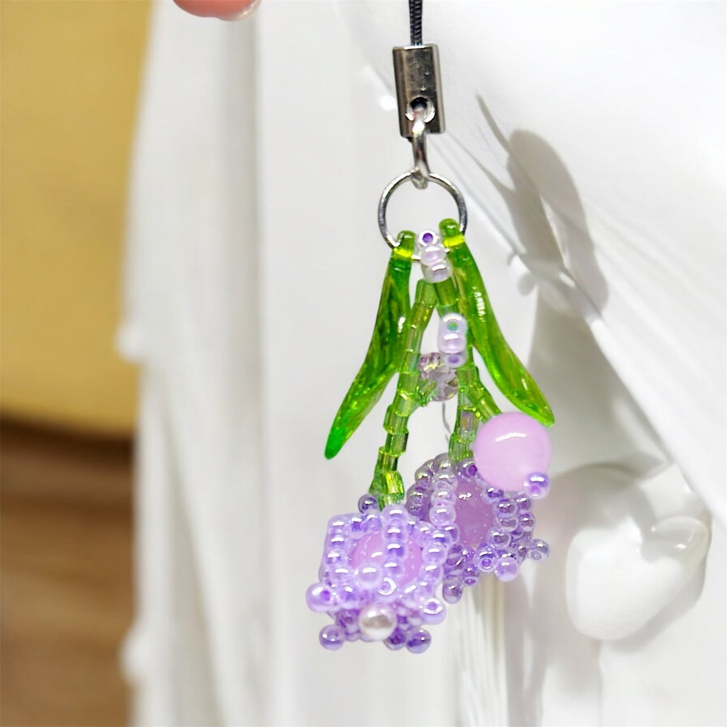 Phone charm | purple beaded flower