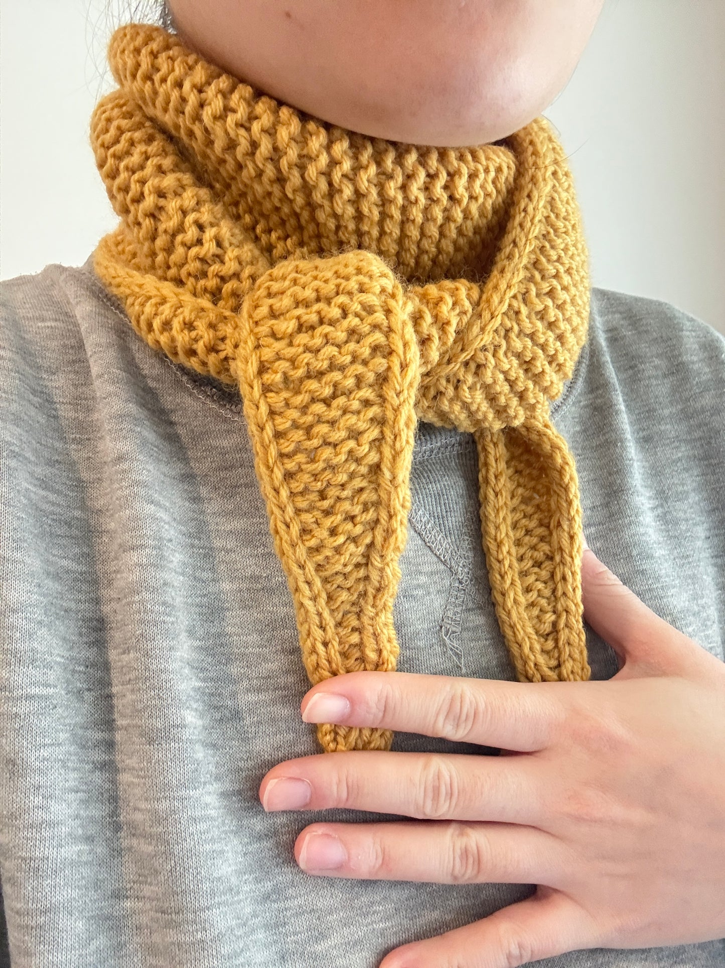 Sophie scarf in mustard  | hand knit neckechief | winter wrap | small skinny scarf | handmade gift | tiktok viral scarf | wool yarn