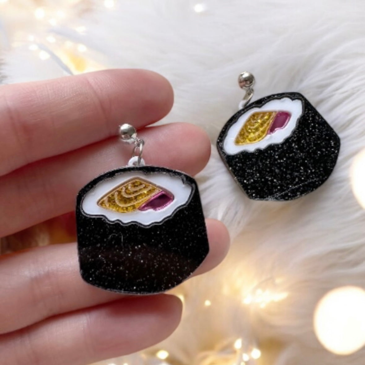 Sushi food earrings | boho style earrings | funky pop art earrings | acrylic art earrings | gift for her