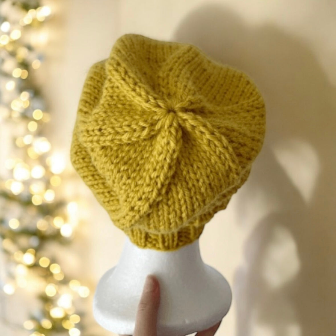 Handknit ribbed brim beanie in mustard|Winter slouchy hat foldable brim |autumn winter style |cozy hat merino blend| men women