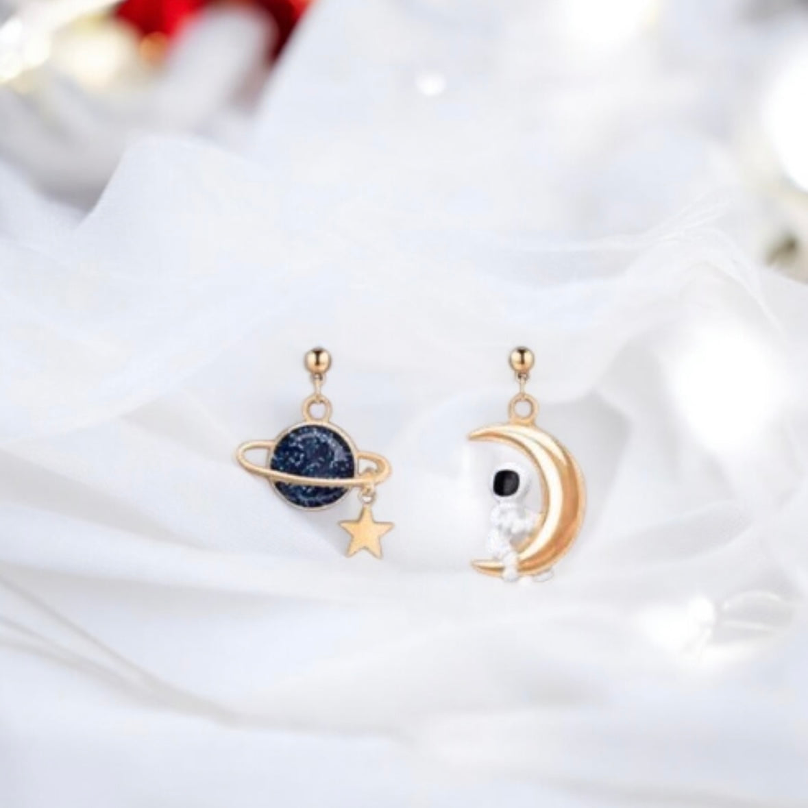 Celestial statement earrings |Astronaut & stars earrings |Galaxy Planet constellation dangle mismatch earrings | Korean earrings