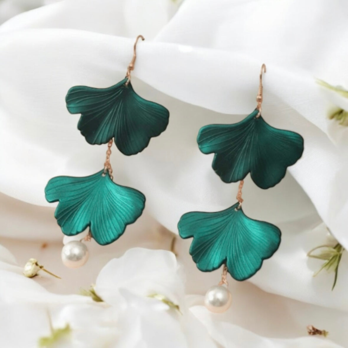 Iridescent ginkgo flowers earrings | petals dangle statement earrings | lightweight floral bridal party earrings