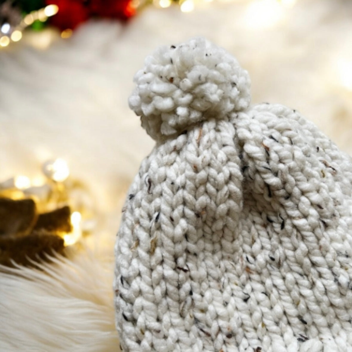 Super chunky pompom slouchy hat | knit winter beanie | cozy warm knit hat | oatmeal colour hat