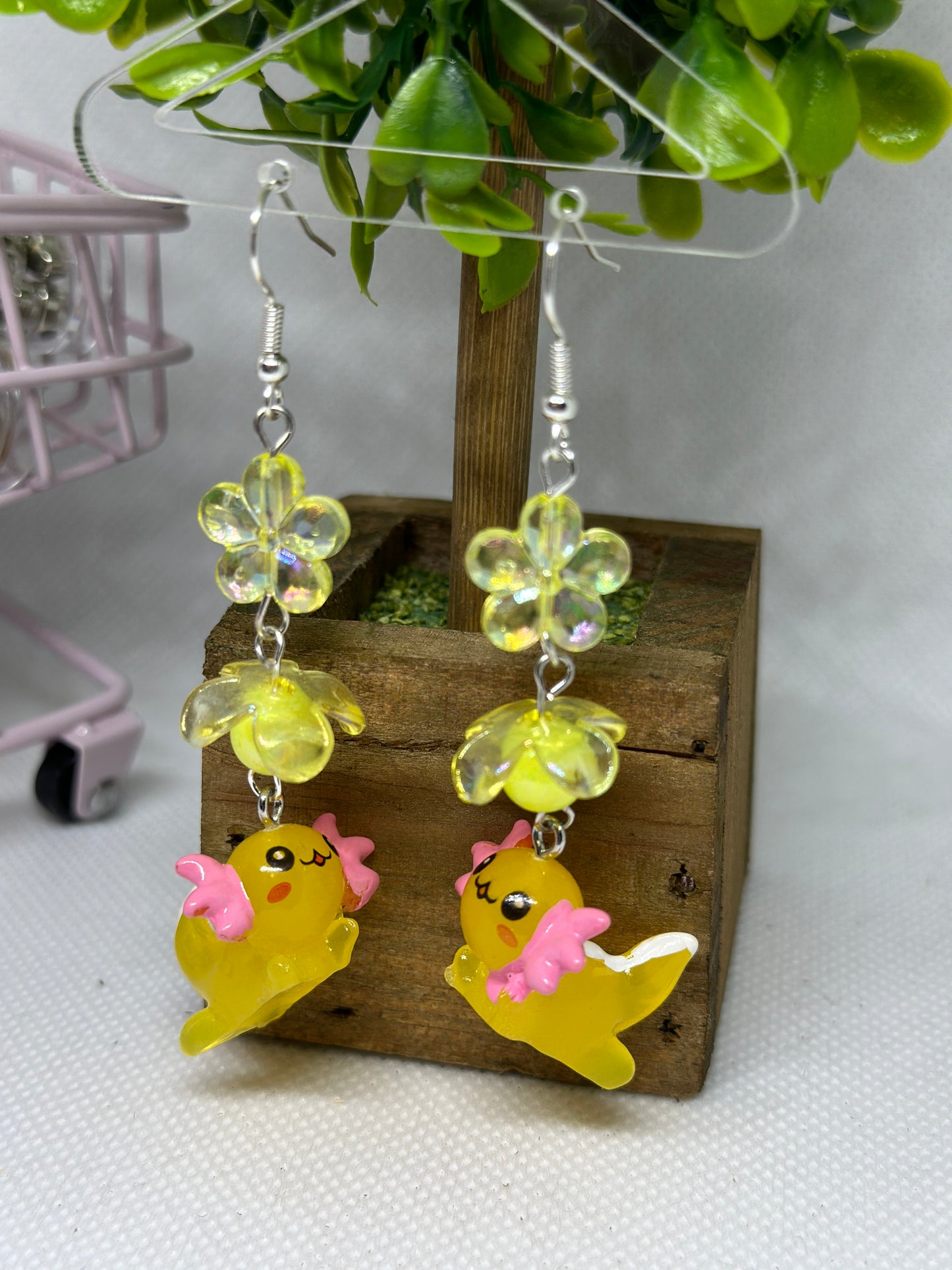 Yellow Axolotl earrings | 3d dangle earrings | sea creature earrings