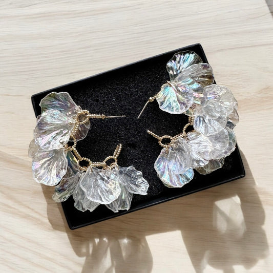 Iridescent - hoop petals earrings | floral petals earrings | bridal party earrings - TuttyKnitty