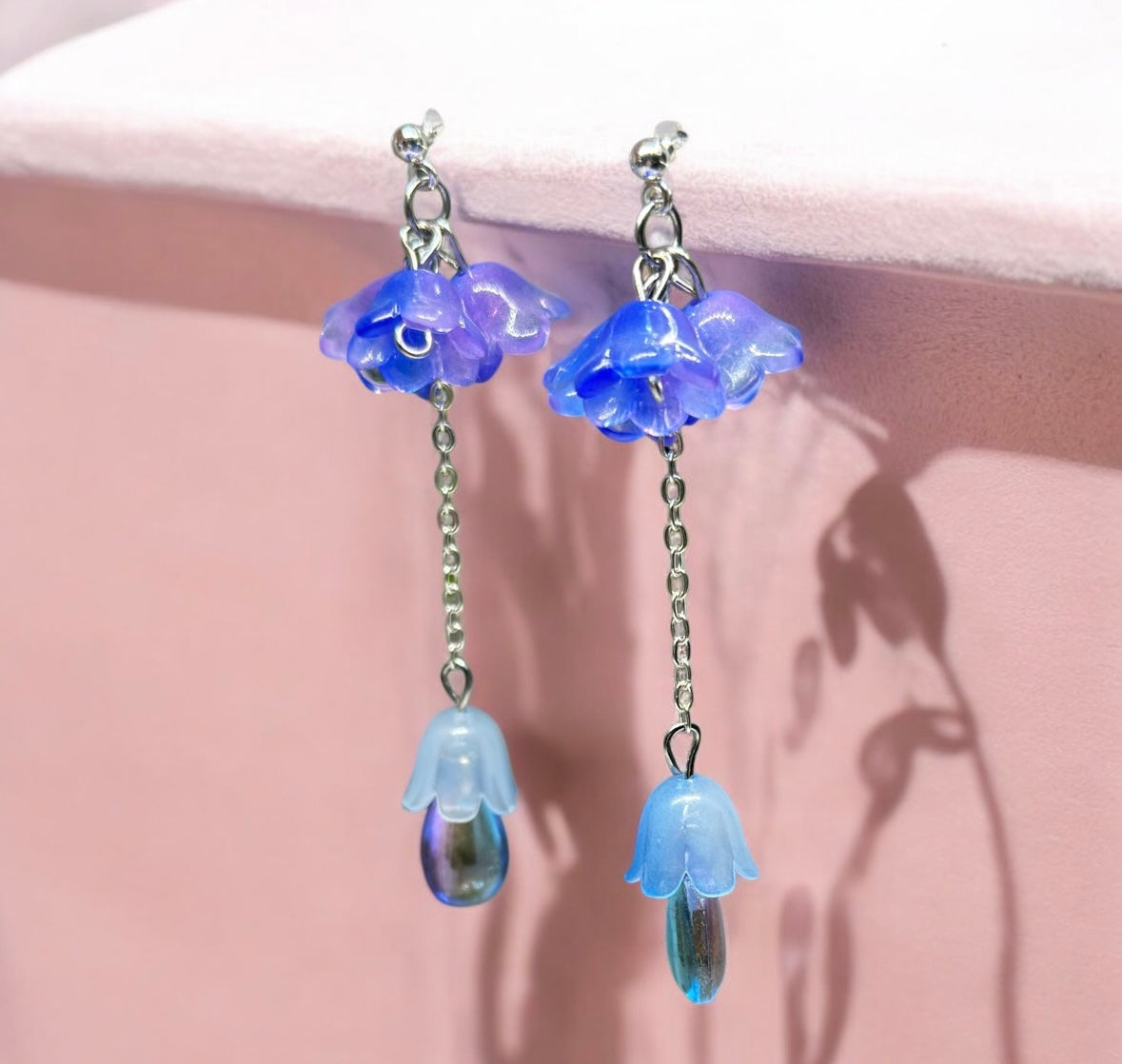 Blue purple flower earrings |mini flower earrings | elegant floral dangle chain earrings