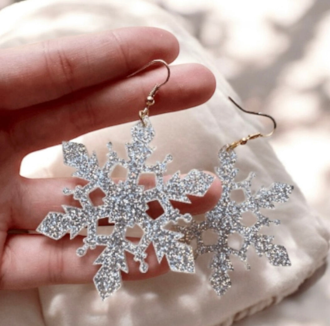 Glitter oversize dangle | colourful acetate laser cut | acrylic snowflake shaped earrings | christmas gift